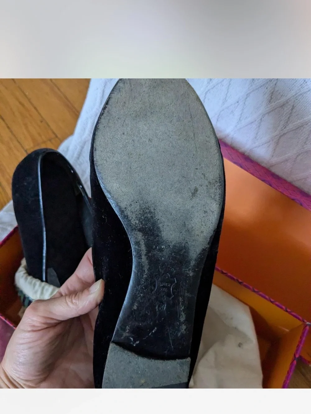 Tory Burch velvet beetle loafers with Iridescent Green Beads